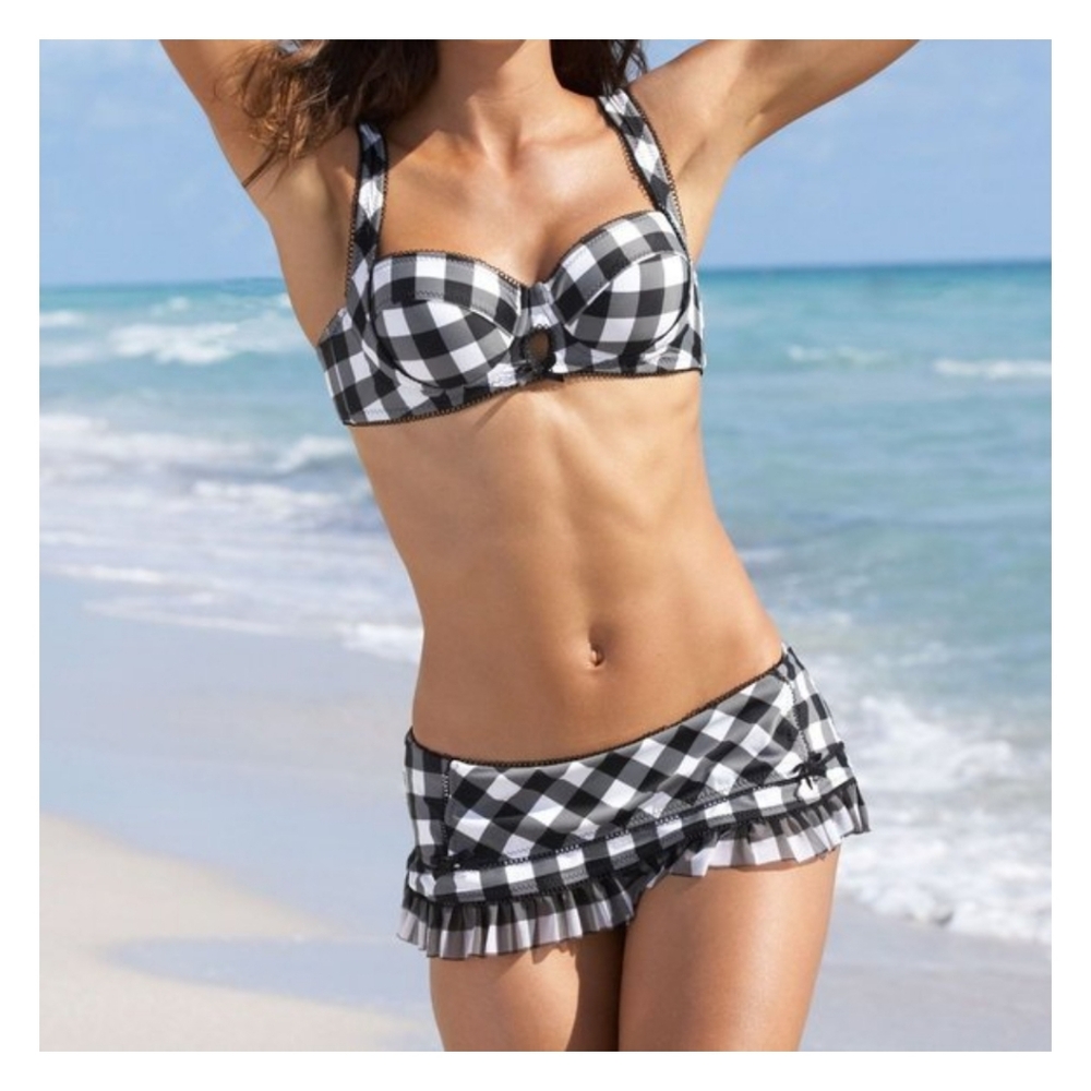 Betsey Johnson Black and White Gingham Bikini with Ruffle Hem